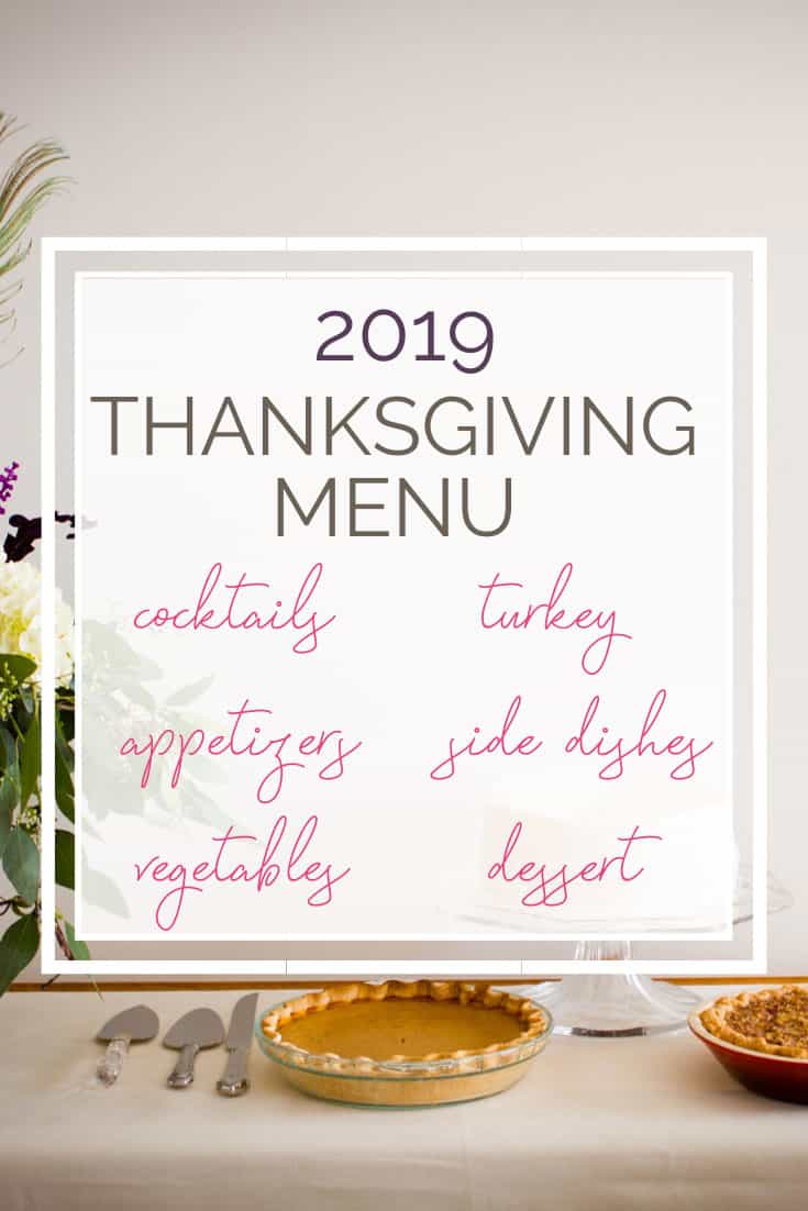 A photo of Thanksgiving dessert table with text overlay.
