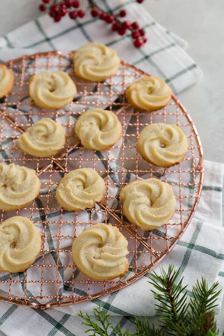 Danish Butter Cookies on a cooling rack.