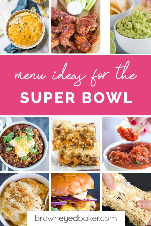 A collage of recipe photos for Super Bowl food.