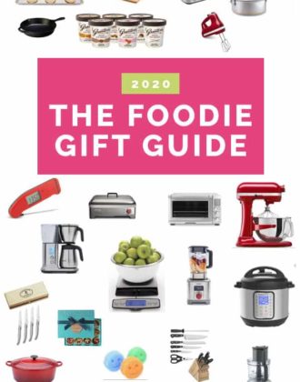 Collage of kitchen products with the text "2020 The Foodie Gift Guide"