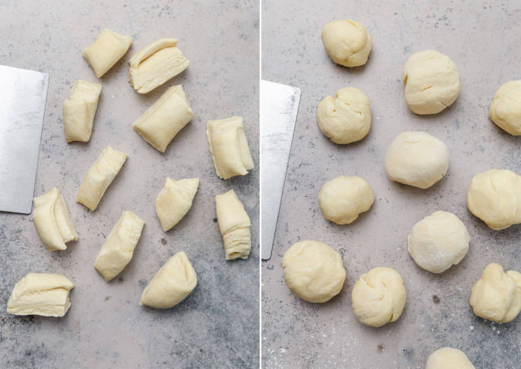 Danish pastry dough portioned out and rolled into balls.