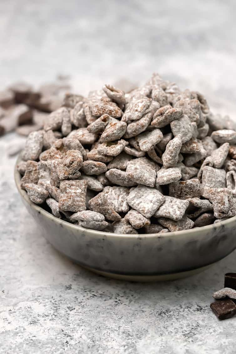 A bowl of muddy buddies (aka puppy chow).