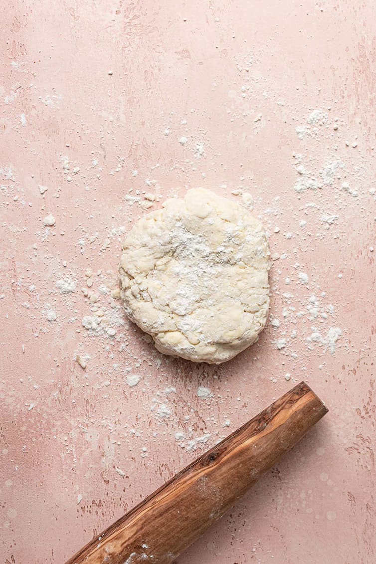 Pie crust in a disk before being rolled out.