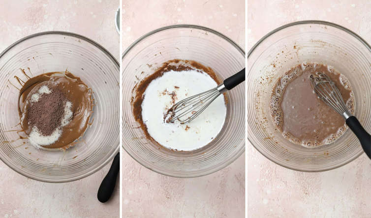 Mixing together the base for frozen hot chocolate.