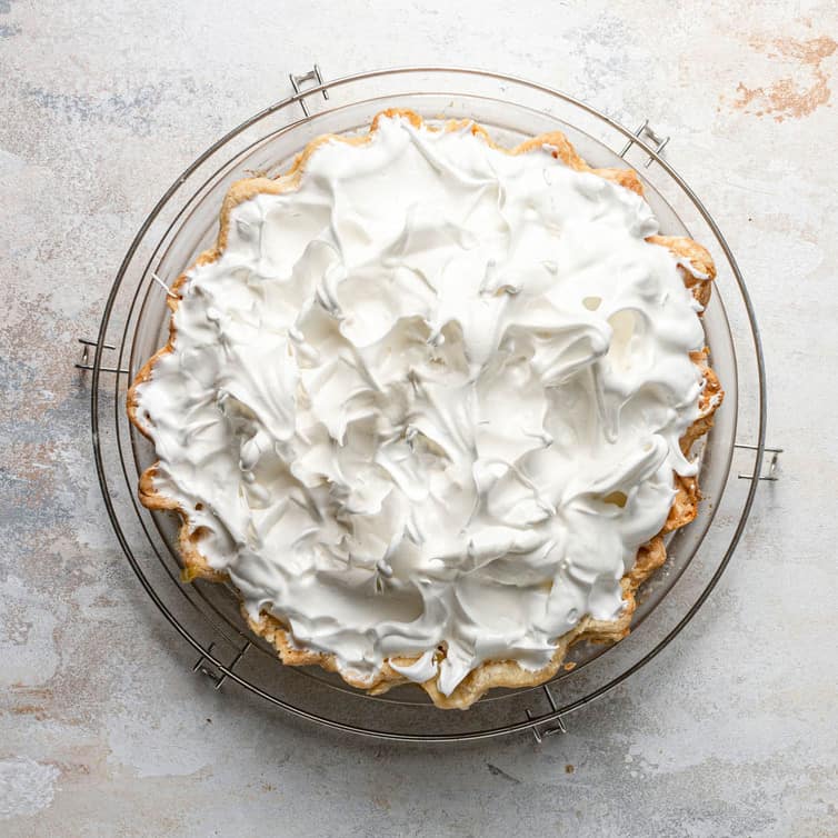 Meringue topping on a lemon meringue pie.