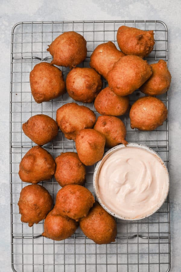 Hush Puppies with Spicy Dipping Sauce Brown Eyed Baker