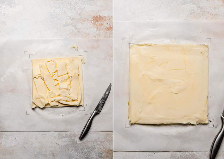Finishing making the butter block.