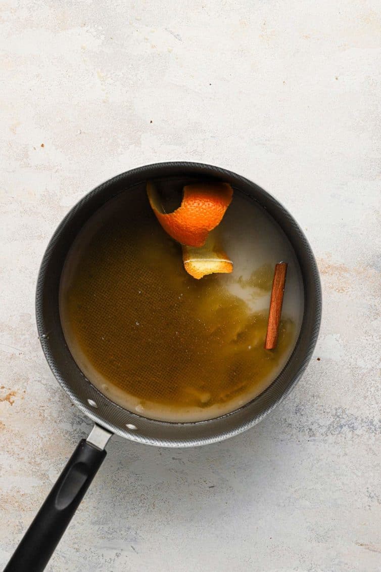 Syrup for baklava in a saucepan.