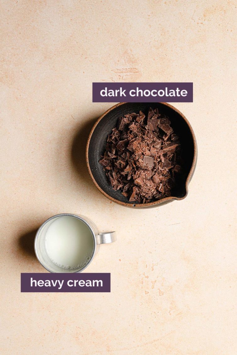 labeled ingredients for the dark chocolate ganache