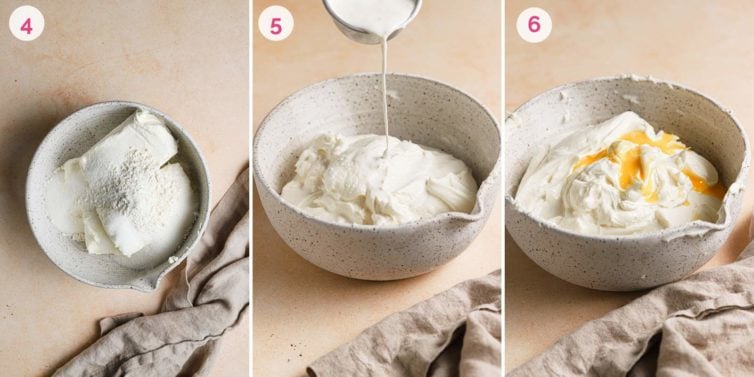 step-by-step photos of making the cheesecake filling