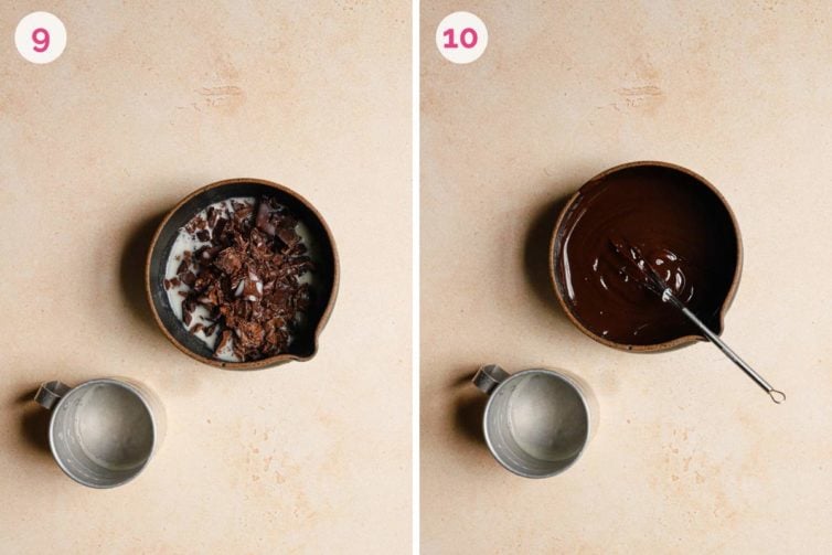 step-by-step photos showing how to make dark chocolate ganache