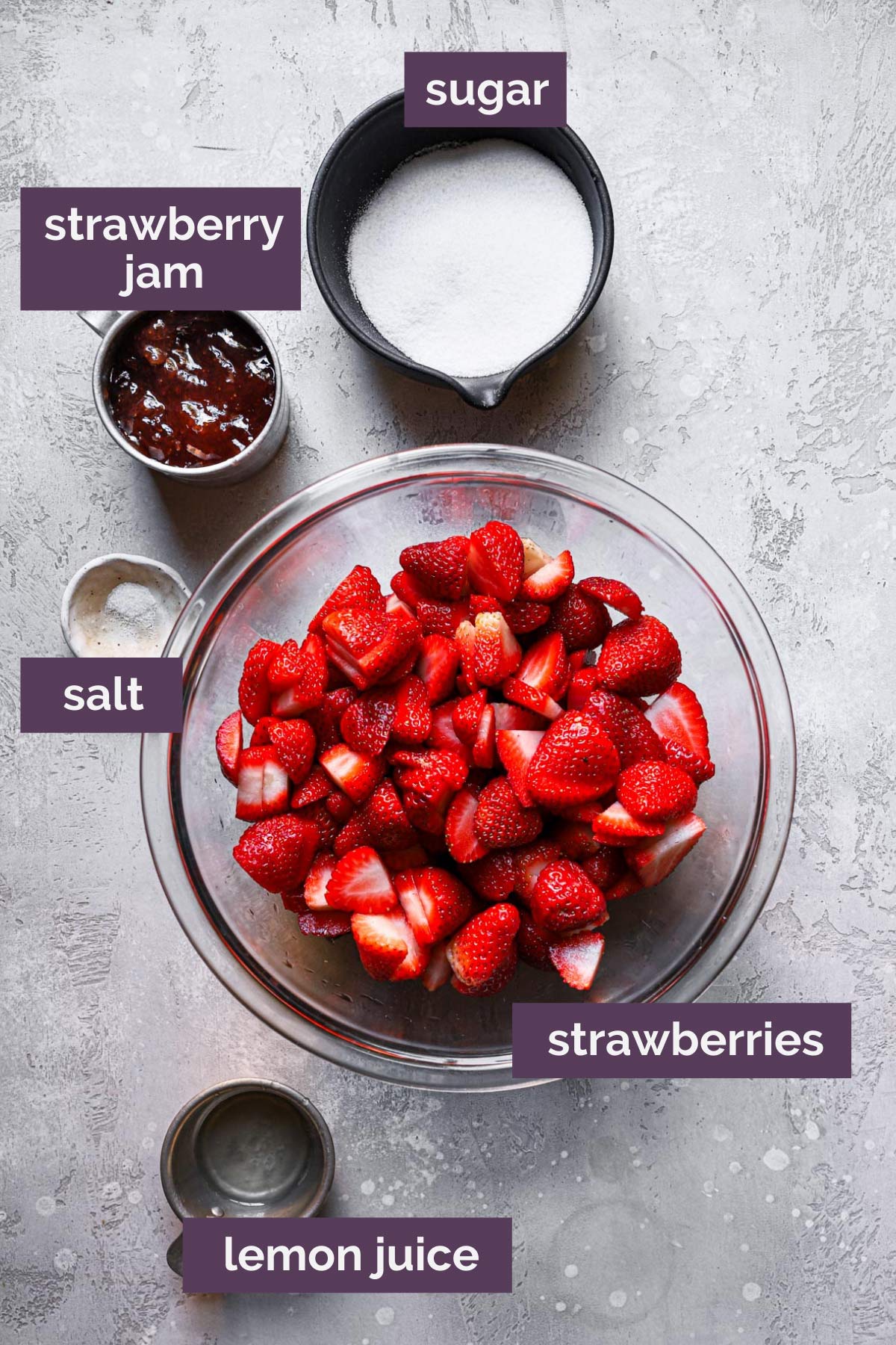 Ingredients for fresh strawberry topping.