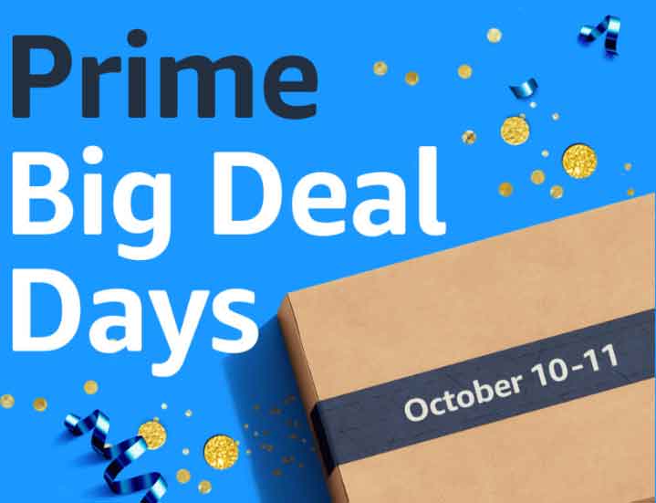 Cardboard box and text saying "Prime Big Deal Days" and October 10 to 11.